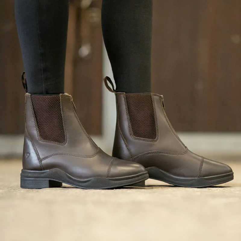 Hy Fleece Lined Wax Leather Zip Jodhpur Boots - Brown-2